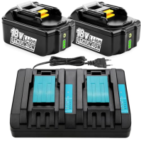 Energup Pack of 2 BL1850 Replacement Battery + DC18RD Dual Port Charger for Makita 18V BL1815 BL1830 BL1840 BL1850 BL1860 BL1850